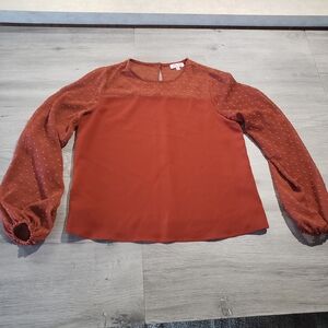 Elegant Rust Blouse with Sheer Sleeves